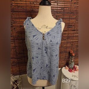 a.n.a Blue Leaf Print Women's Blouse